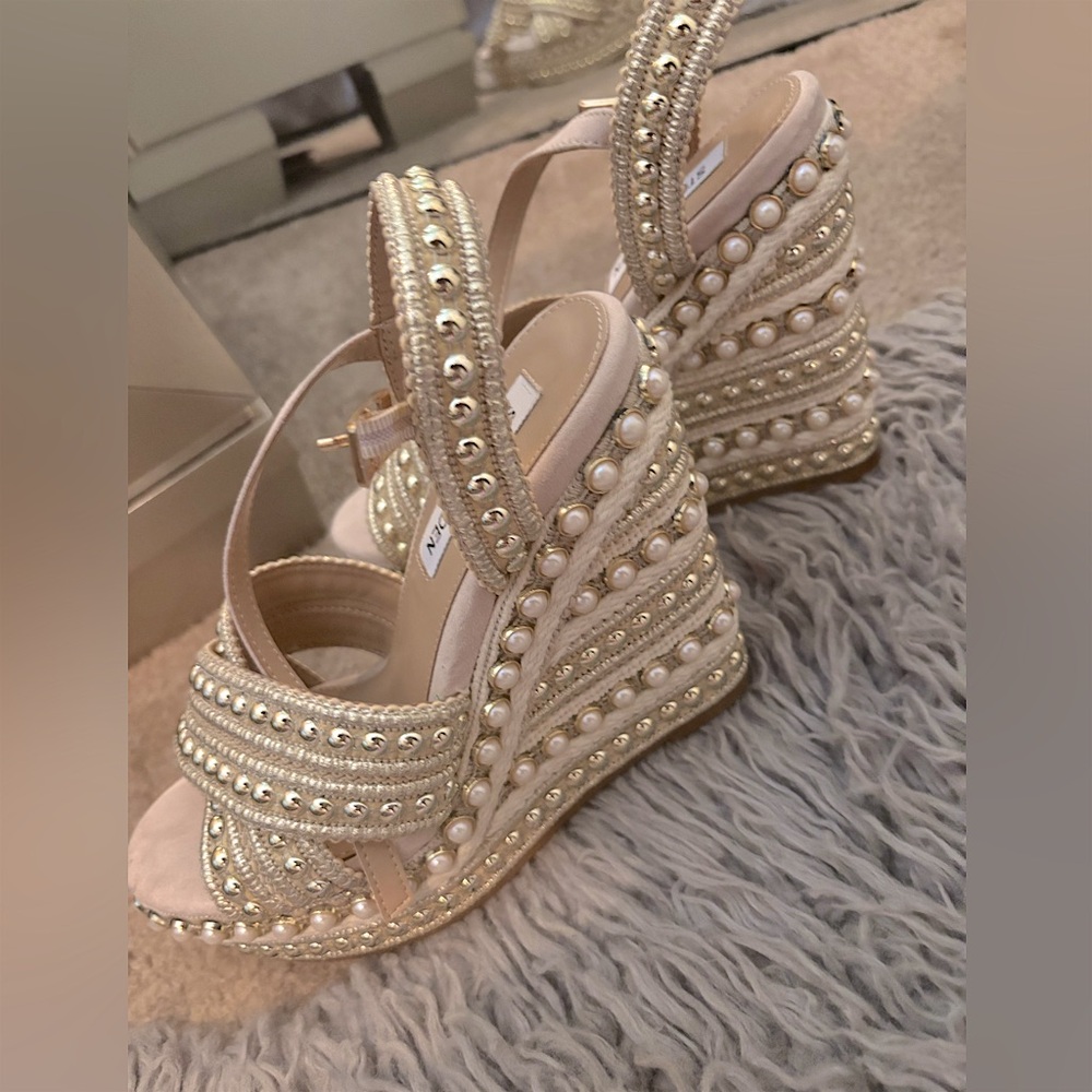 Studded Pearl Wedge Sandals